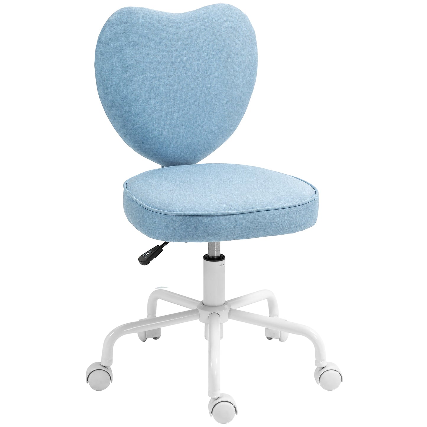 Heart-Shaped Desk Chair with 5 Wheels and Adjustable Height in Fabric, 40x50x79-89cm, Blue