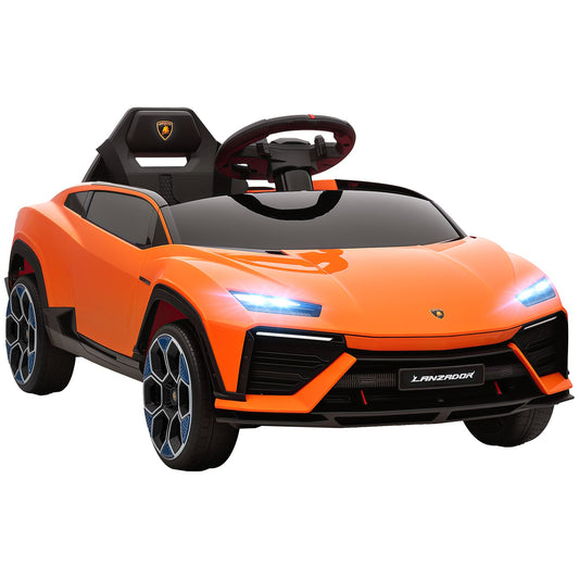 Electric Ride-On Car for Kids with Horn and Remote Control, MP3 Player, USB/AUX, LED Lights, Lamborghini License, Orange