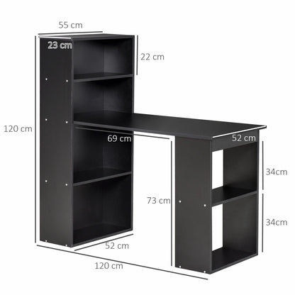Wooden PC Desk with 6 Side Storage Shelves, 120x55x120 cm, Black