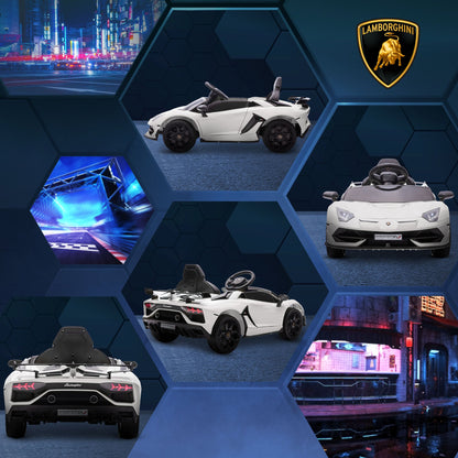 12V Electric Ride-On Toy Car for Kids with Lamborghini License, Horn and Remote Control, 107.5x63x42 cm, White