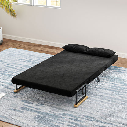 3 in 1 Velvet Fabric Sofa Bed with Adjustable Backrest and 2 Cushions, 102x73x81 cm, Black