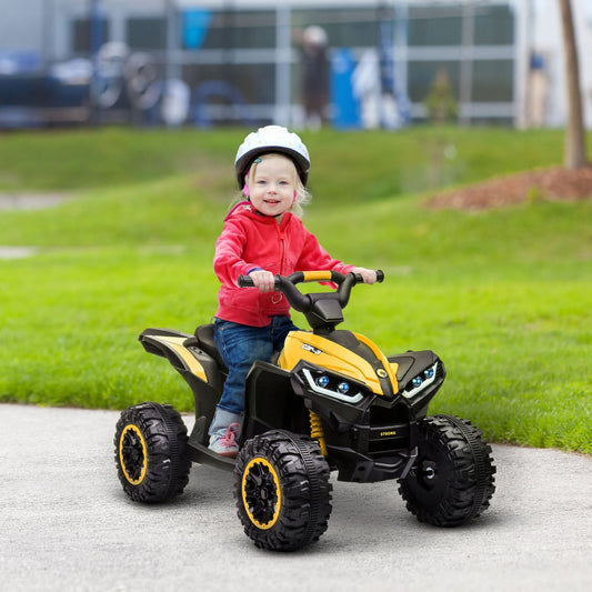 12V Electric Quad Bike for Kids, 2 Speeds, Wide Wheels with Suspension and LED Headlights, Ages 3-5 Years, Yellow