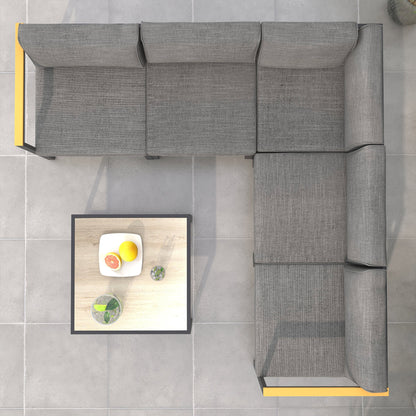 Lounge Set with Sofa and Coffee Table in Aluminum with Padded Cushions, Grey