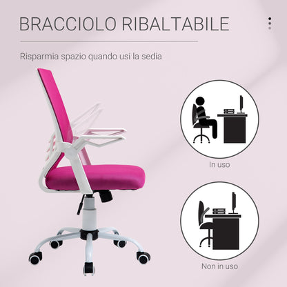Ergonomic Office Chair with Lumbar Support, Folding Armrests, Breathable Mesh Swivel Desk Chair with Reclining Backrest and Adjustable Height, 120kg Capacity, Pink