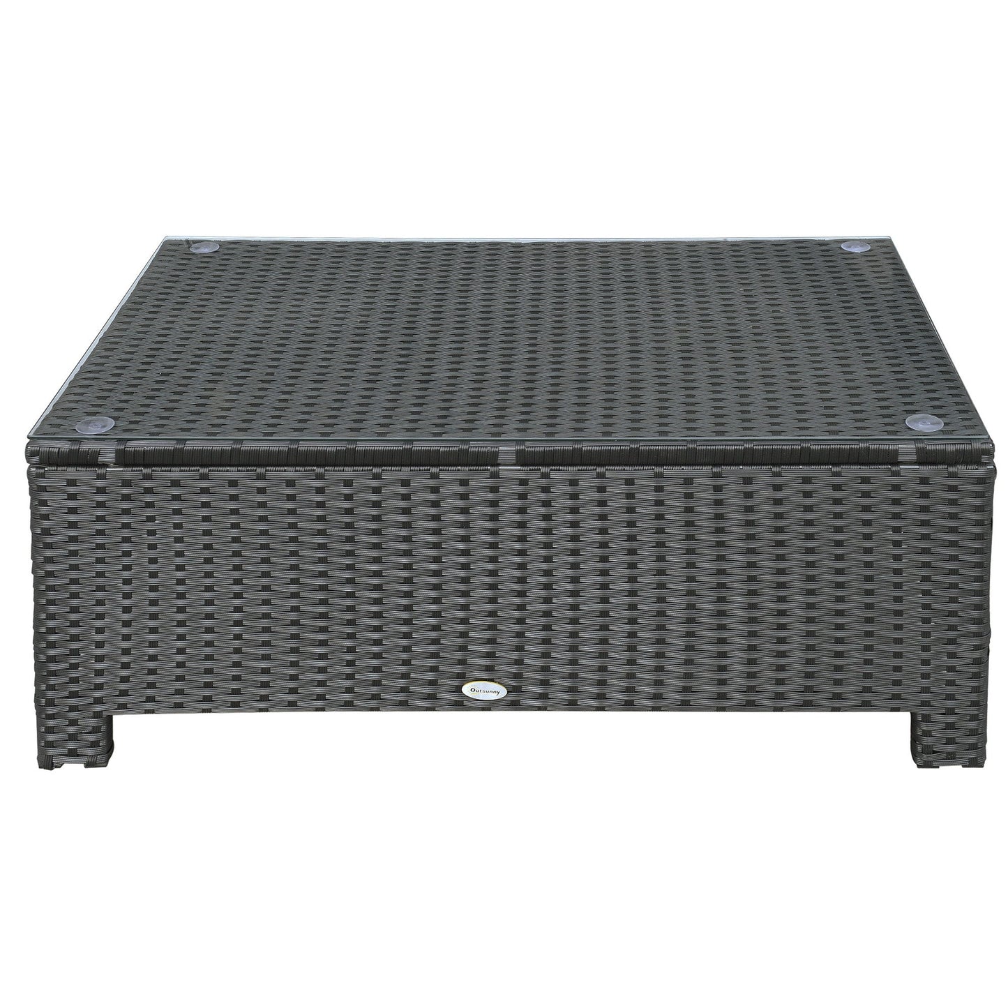 Outdoor PE Rattan Coffee Table with Tempered Glass Top, 85x50x39cm, Black
