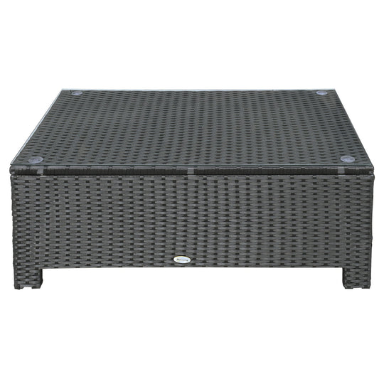 Outdoor PE Rattan Coffee Table with Tempered Glass Top, 85x50x39cm, Black