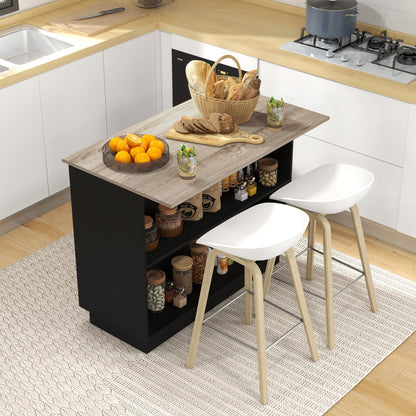 Kitchen Island with 2 Open Shelves and 2 Cabinets, MDF, 105x60x82 cm, Oak and Black