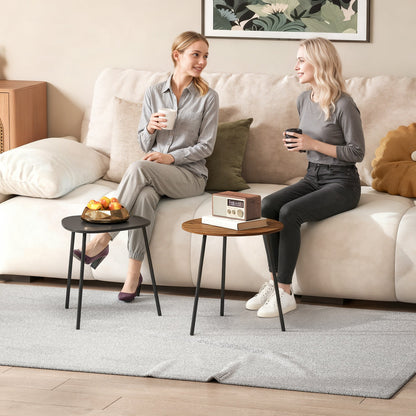 Set of 2 Stackable Coffee Tables with Metal Frame for Living Room and Office, Walnut and Black