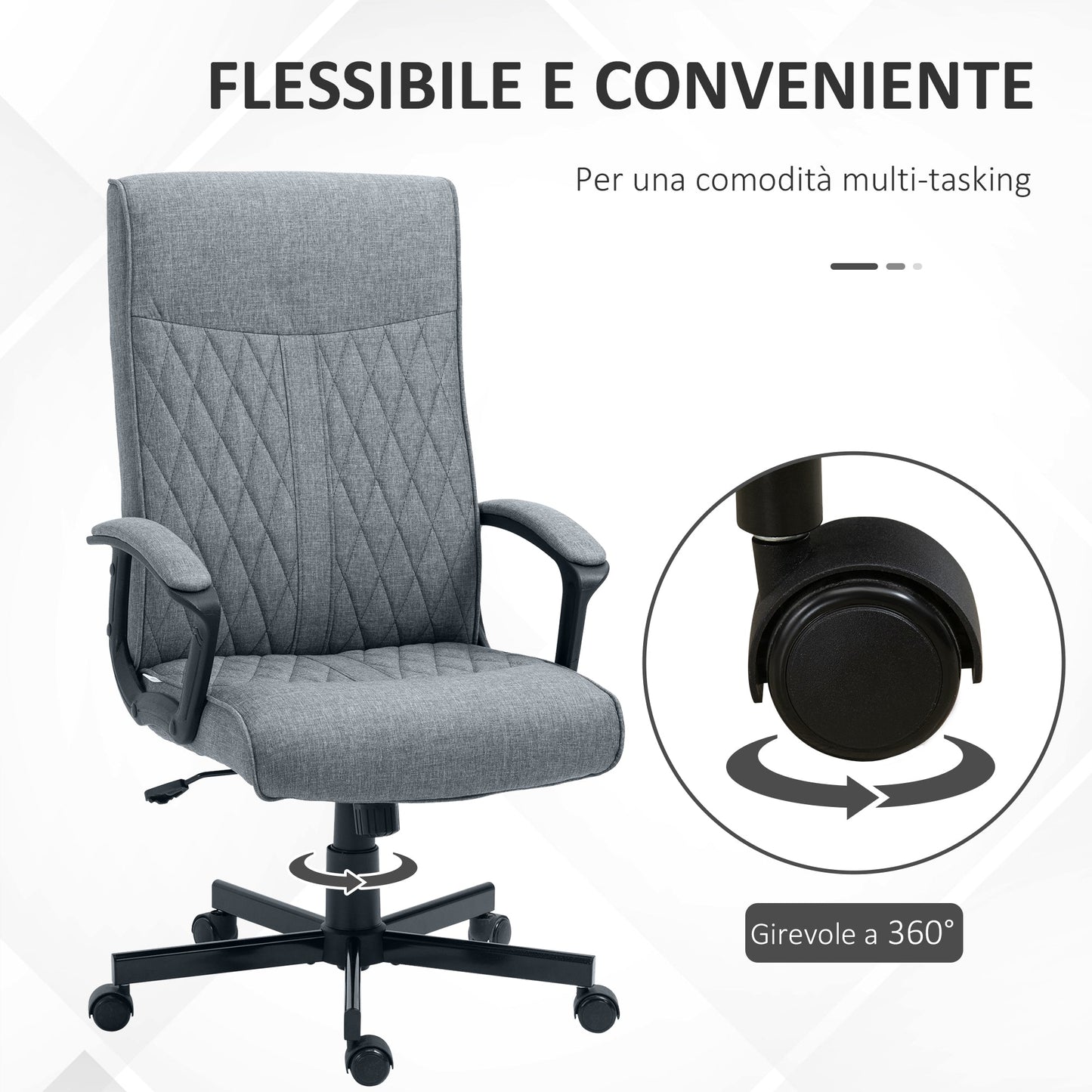 Swivel Office Chair with Rocking Function and Adjustable Height, 65x72x102-112.5cm, Grey