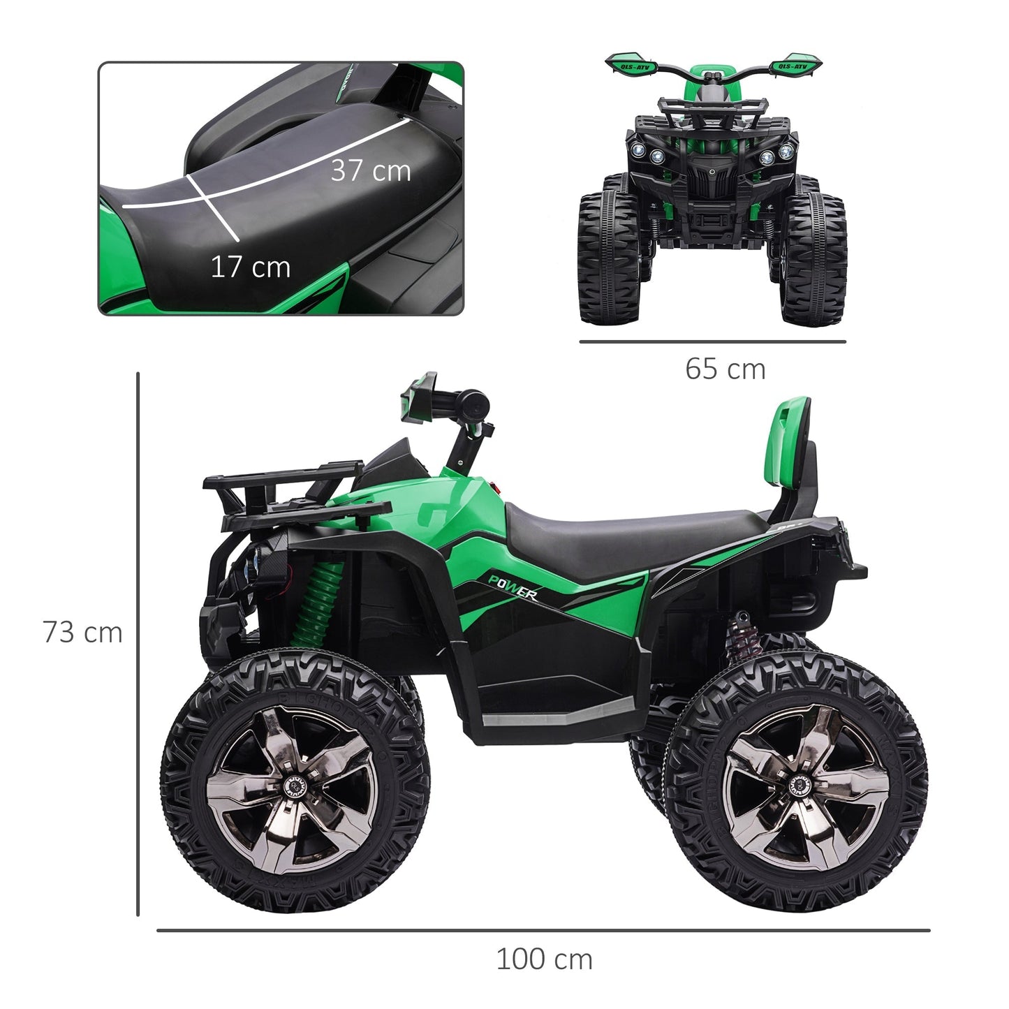 Quad for 12V electric children with working headlights and pedal, rechargeable battery, age 3-5 years, 100x65x73cm - black/green
