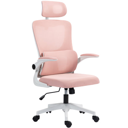Adjustable and Reclining Office Chair with Removable Headrest, Mesh Fabric, 60x59x114-122 cm, Pink