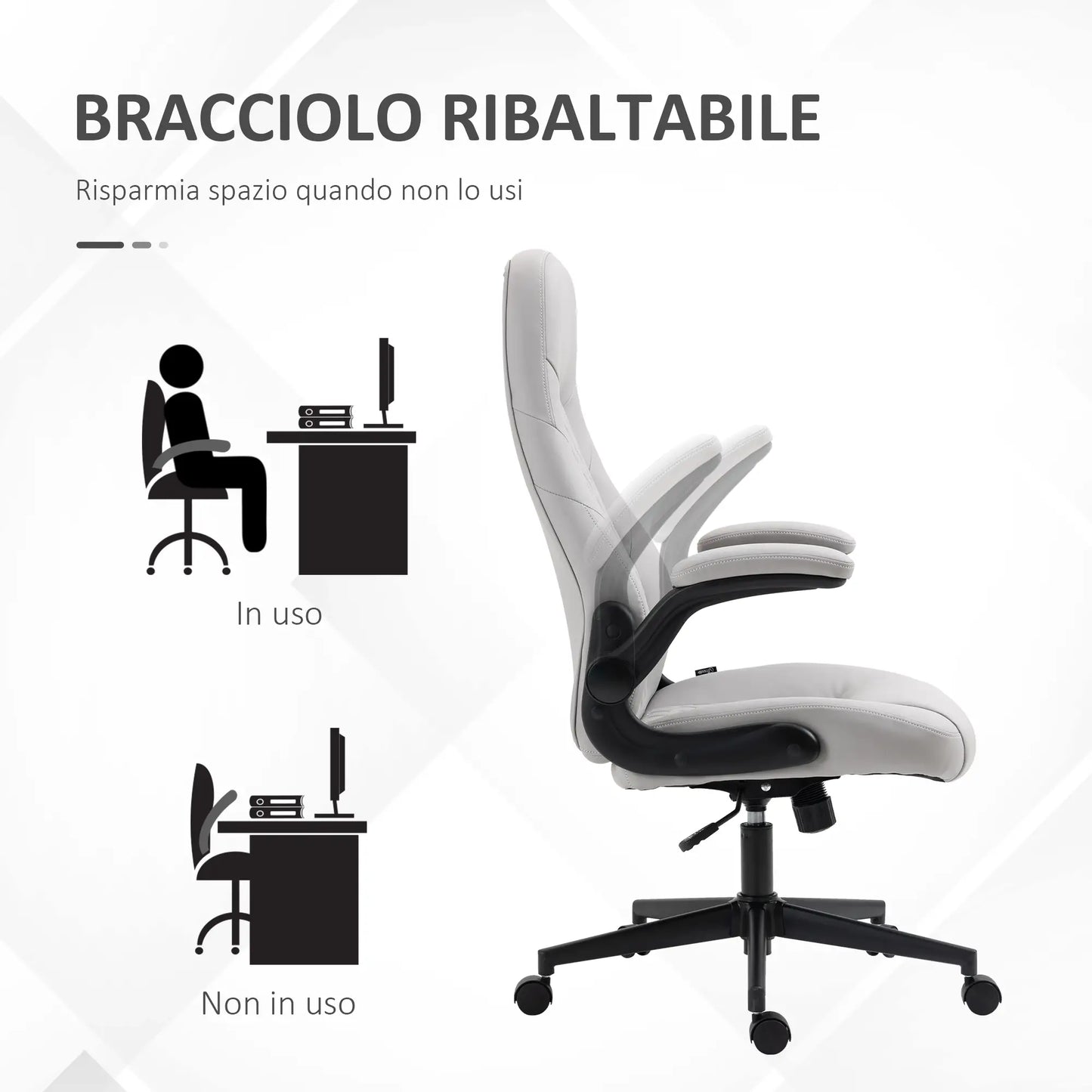 Ergonomic Office Chair with Folding Armrests and Adjustable Height, 67x70x112-122 cm, Grey