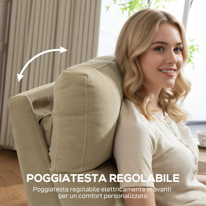 Electric Chenille Recliner Chair with Footrest, Adjustable Headrest and Sockets, 80x93x103 cm, Beige