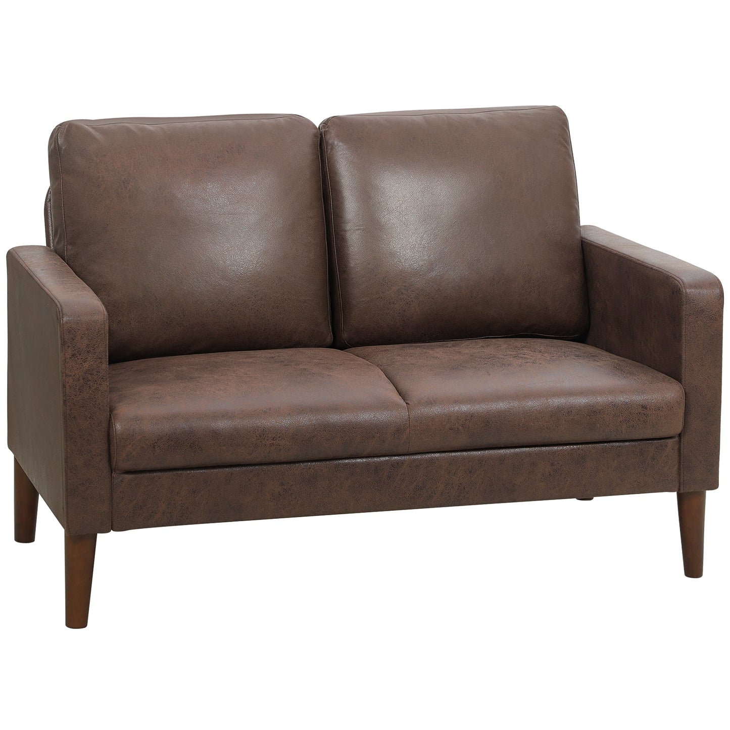 Modern 2-Seater Sofa with Breathable Leather-Effect Fabric Upholstery and Wooden Legs, 130x78x85 cm, Dark Brown