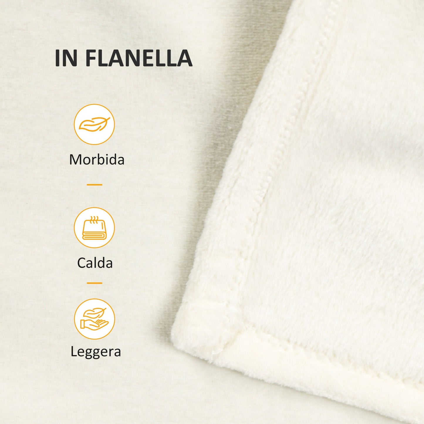 Cream White 330 GSM Reversible Flannel Blanket for Indoor and Outdoor Use, 203x152x0.5 cm, Cream White