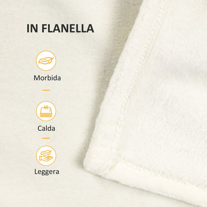 Cream White 330 GSM Reversible Flannel Blanket for Indoor and Outdoor Use, 203x152x0.5 cm, Cream White