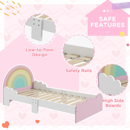 Children's Bed for 3-6 Years with Anti-Fall Side Rails in MDF, 143x74x66 cm, White and Pink