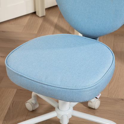 Heart-Shaped Desk Chair with 5 Wheels and Adjustable Height in Fabric, 40x50x79-89cm, Blue