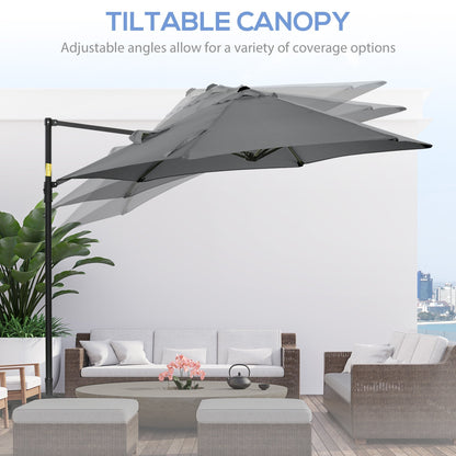 Garden Umbrella 2.6x2.5 m with 360° Rotation and Ventilated Canopy in Grey Polyester