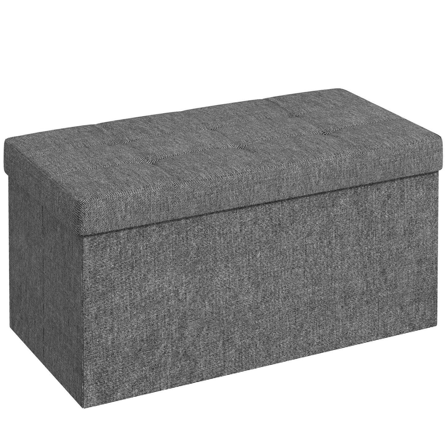 84L Folding Storage Bench, Padded Lid and Fabric Cover, 76x38x38cm, Dark Grey