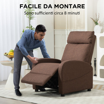 Reclining Relax Chair with Footrest in Linen Effect Fabric, 69x85x100 cm, Brown