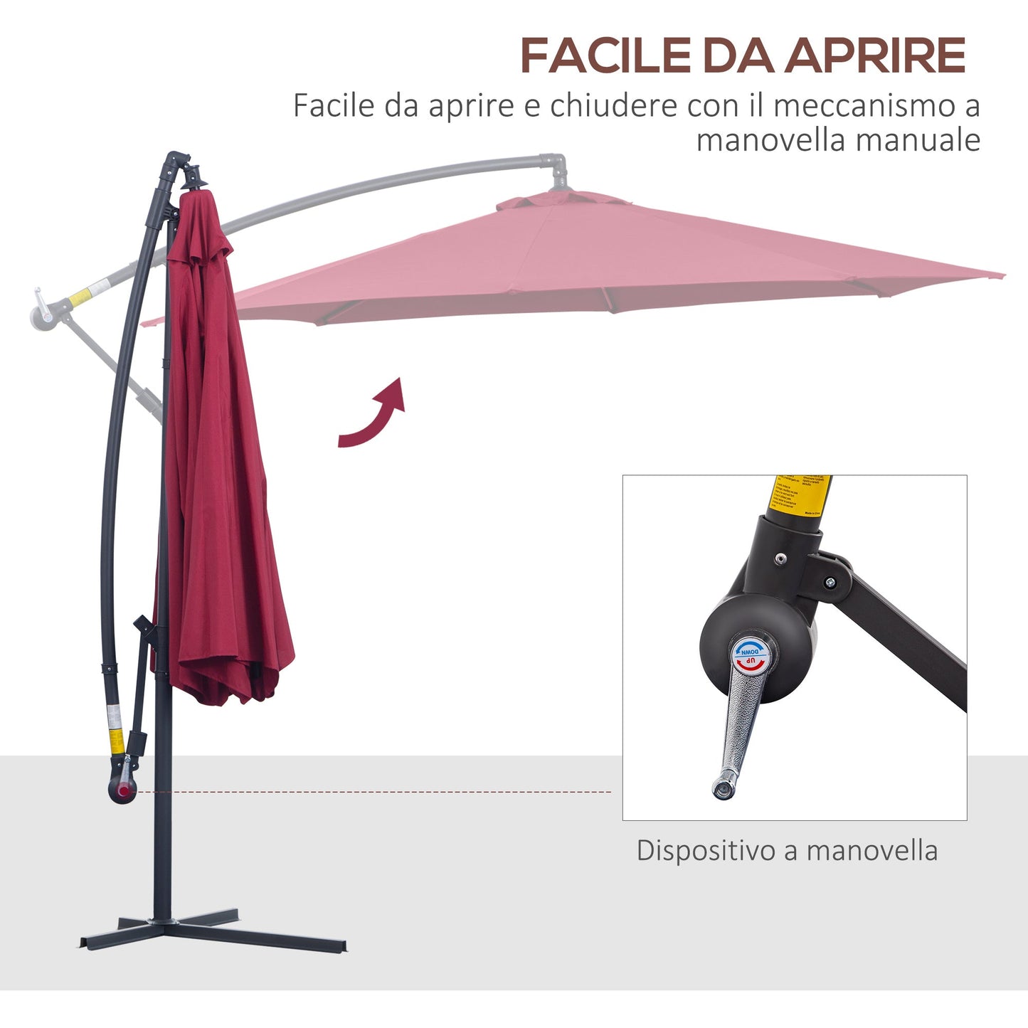 Garden Umbrella 3x2.5 m Tilting Arm with Crank, Dark Red