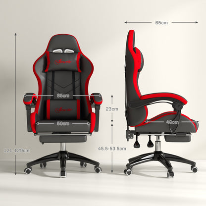 Gaming Chair with Adjustable Height and Reclining Backrest, 65x65x121-129 cm, Black and Red