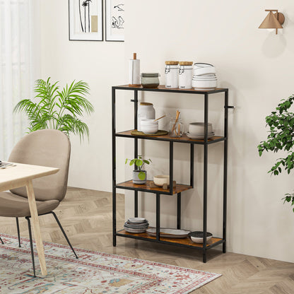 Industrial Style 4-Tier Bookcase in Wood and Metal, 77x30x116 cm, Rustic Brown
