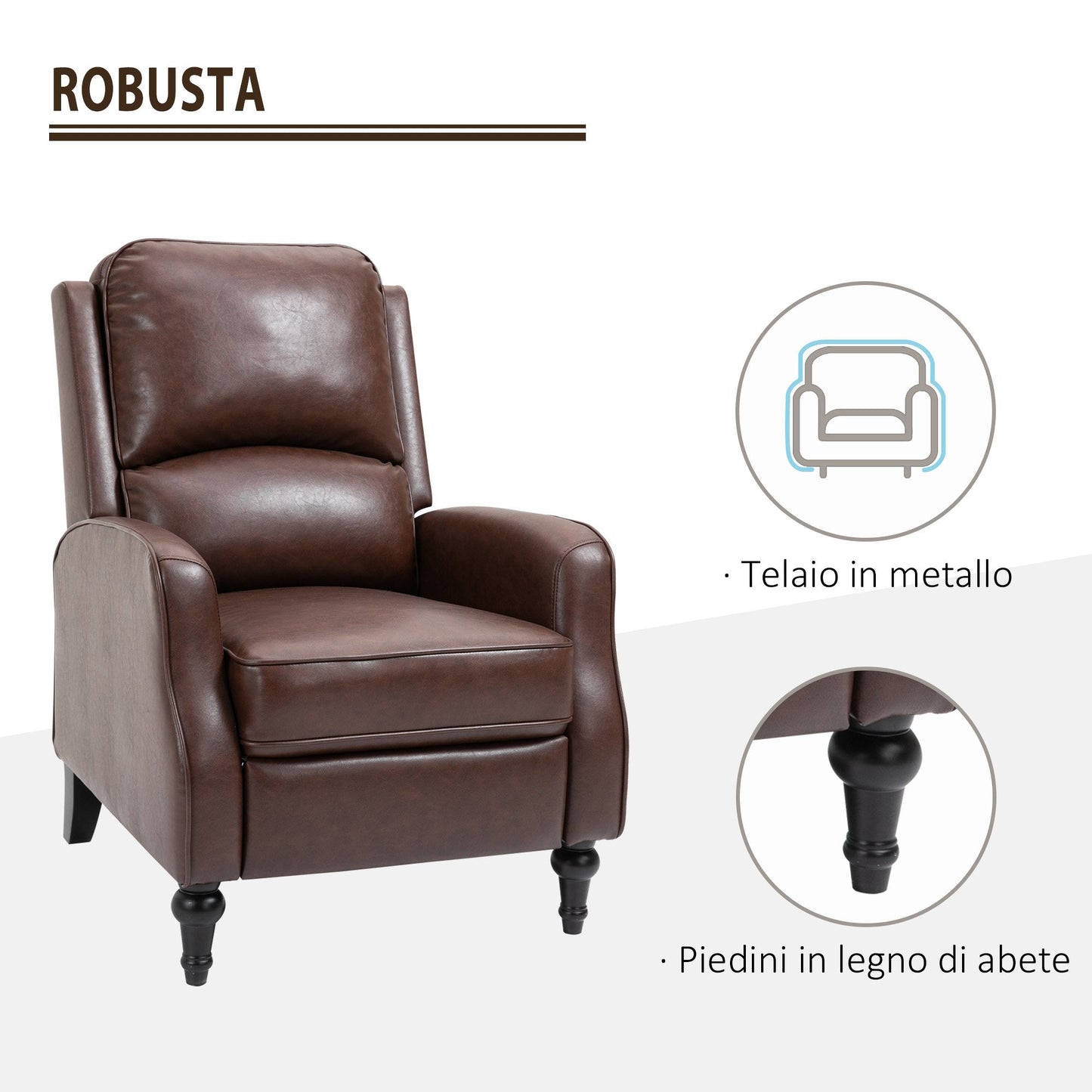 Manual Reclining Relax Chair 90° and 150° for TV, Living Room, Bedroom, Modern Design in Leather 73x86x104cm