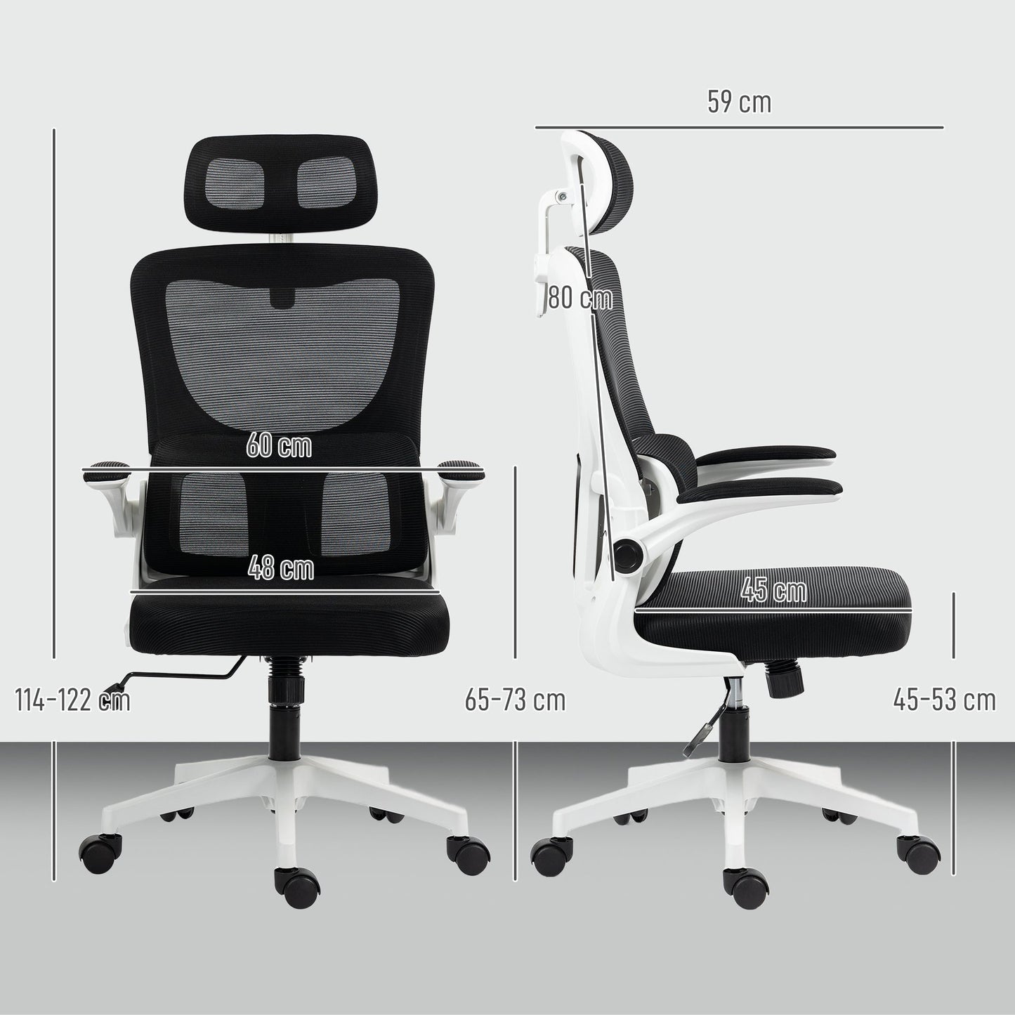 Adjustable and Reclining Office Chair with Removable Headrest, Mesh Fabric, 60x59x114-122 cm, Black