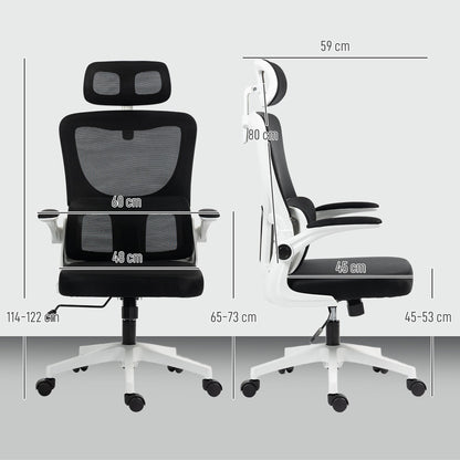 Adjustable and Reclining Office Chair with Removable Headrest, Mesh Fabric, 60x59x114-122 cm, Black