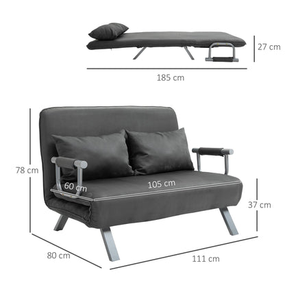 2 Seater Sofa Bed in Faux Leather and Steel with 5-Position Adjustable Seat, 105x80x78 cm, Grey