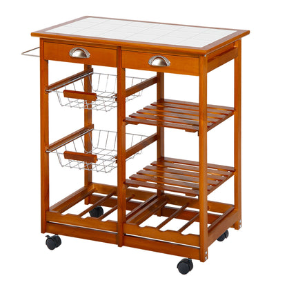 Multipurpose Kitchen Cart in Pine Wood 74 x 37 x 76cm Light Brown