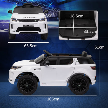 Electric Ride-On Car for Kids Licensed Land Rover with Headlights, Horn and Belt, 106x65.5x51 cm, White