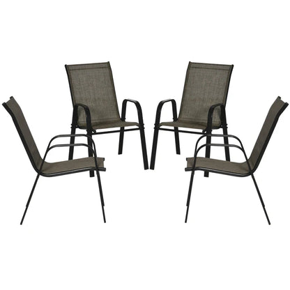 Garden Chairs Set of 4, Stackable Outdoor Chairs in Metal and Breathable Fabric, Brown