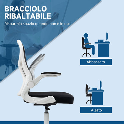 Ergonomic Office Chair in Breathable Fabric with Adjustable Height and Folding Armrests, 59x65x110-130 cm