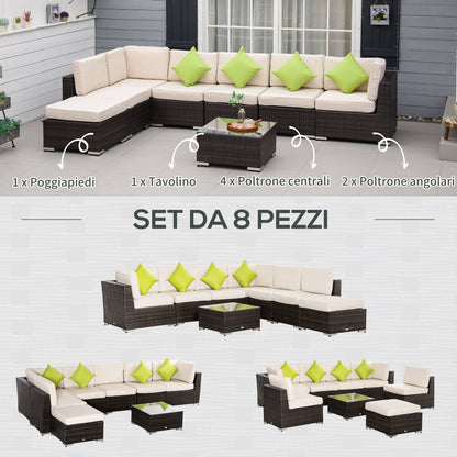 8-Piece Rattan and Aluminum Garden Furniture Set, Modular Garden Lounge Set with Sofas and Outdoor Coffee Table