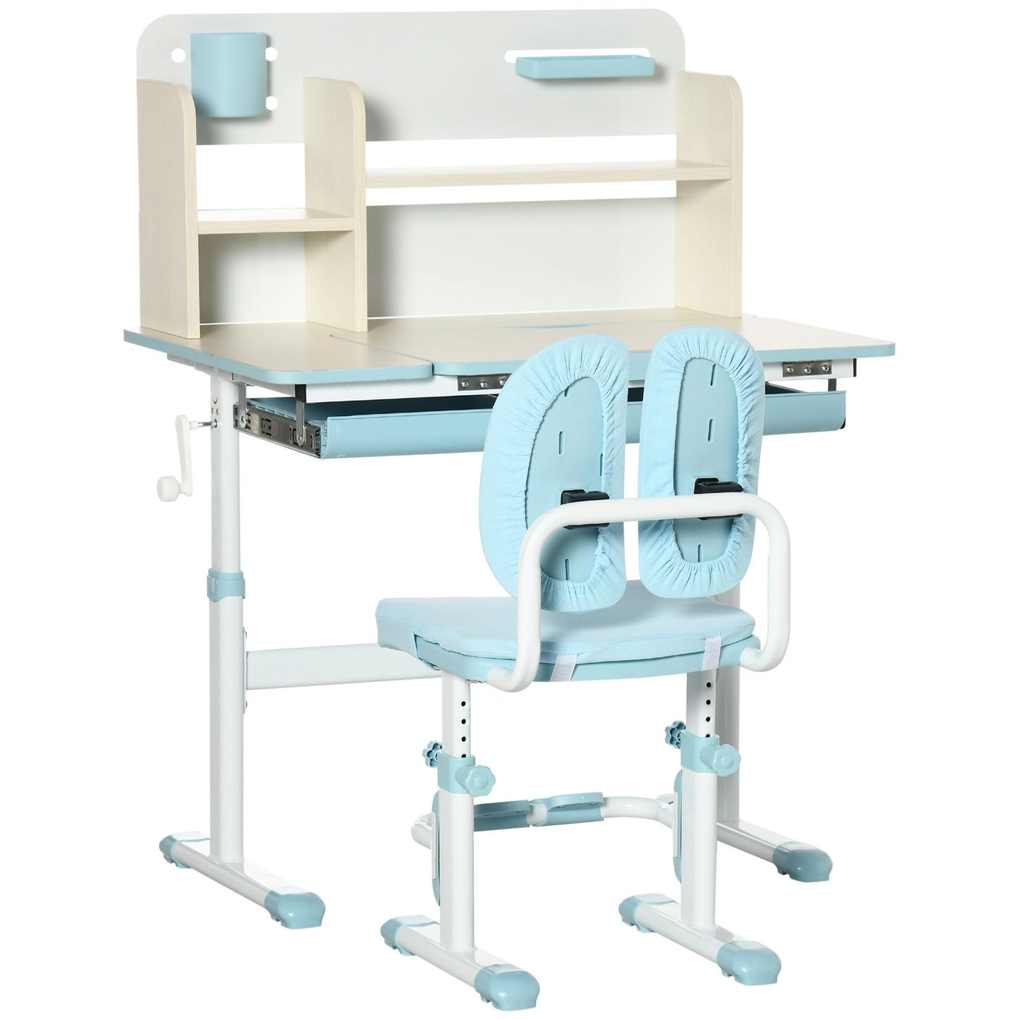 School Desk with Chair for Children 3-12 Years, Adjustable Height and Tiltable Top, Blue
