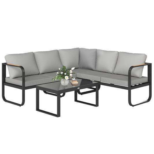 3-Piece Outdoor Set with 3-Seater Convertible Sofa, 2-Seater Sofa and Outdoor Coffee Table, Gray and Black