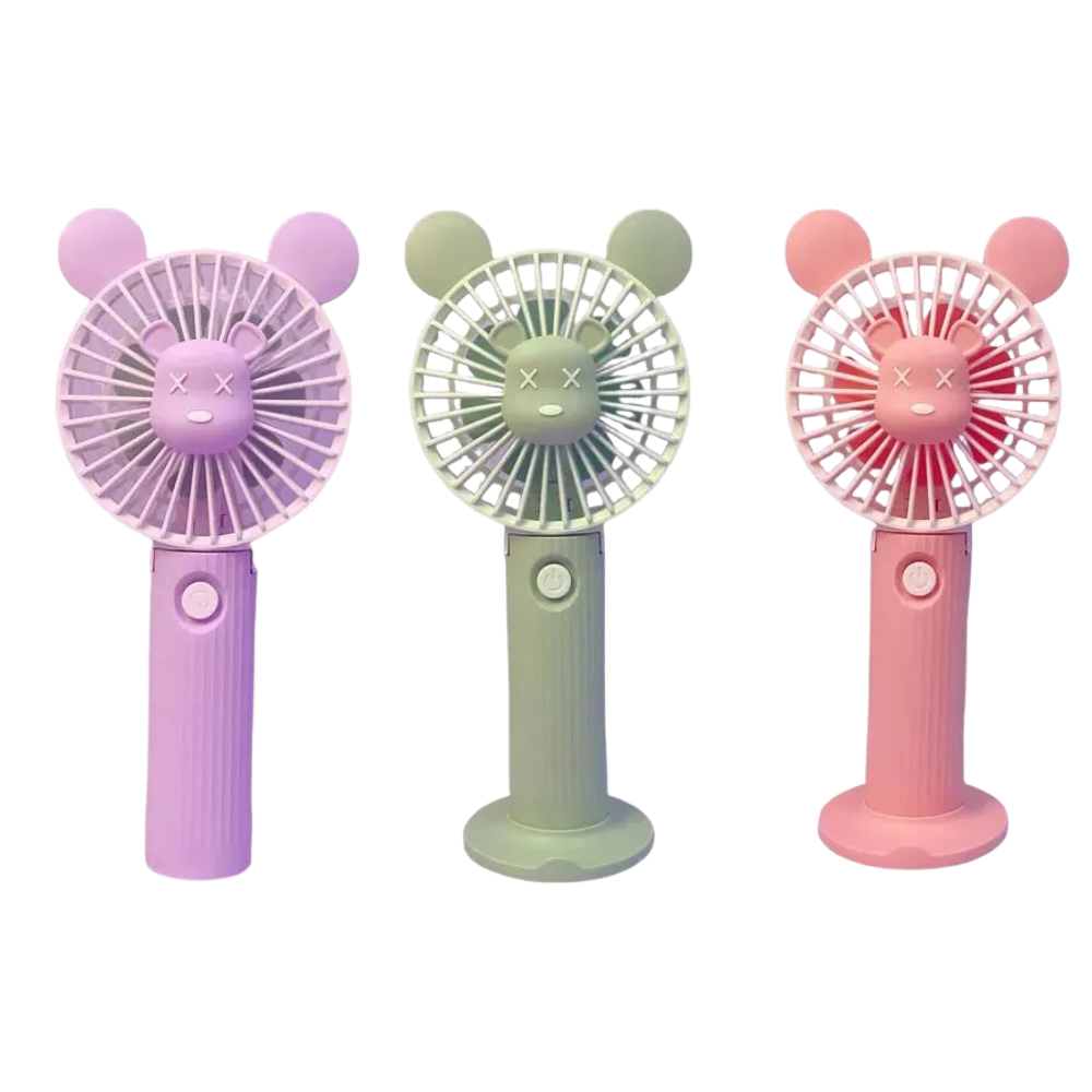 10 cm portable fan, 7‑blade, battery powered, phone stand, LED