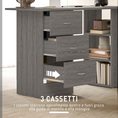 HOMCOM Modern Desk with 3 Drawers and 3 Shelves for Bedroom and Office, Wooden, 120x49x72 cm, Grey