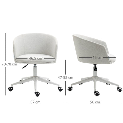 Height Adjustable Office Chair with Wheels and Swivel Fabric Seat, Light Grey