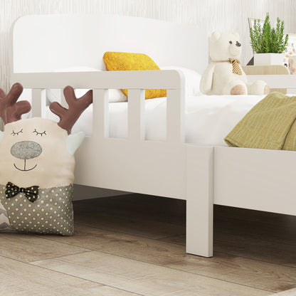 Children's Bed for 3-8 Years Low with Side Rails and Smooth Edges, Made of Wood, 143.5x74.2x54 cm, White