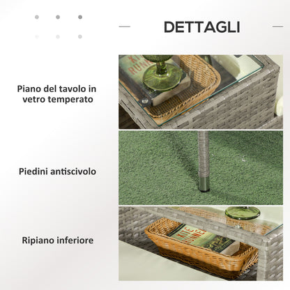 2 Seater Outdoor Sofa with Coffee Table, Steel and PE Rattan, 137x59x82 cm, Grey and Cream
