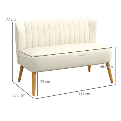2-Seater Modern Fabric Sofa with Wooden Legs, 117 x 56.5 x 77 cm, Cream White