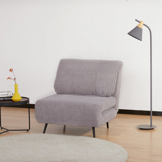 2 in 1 Single Sofa Bed, 3-Level Adjustable Backrest and Padded, Wood and Steel Frame