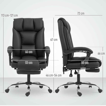155° Reclining Office Chair with Footrest, Double Padding and Faux Leather Upholstery, Black