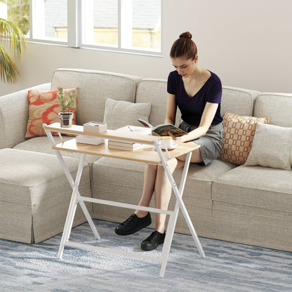 Folding Desk with Monitor Shelf, 81.5x62x86.5 cm, Wood and White