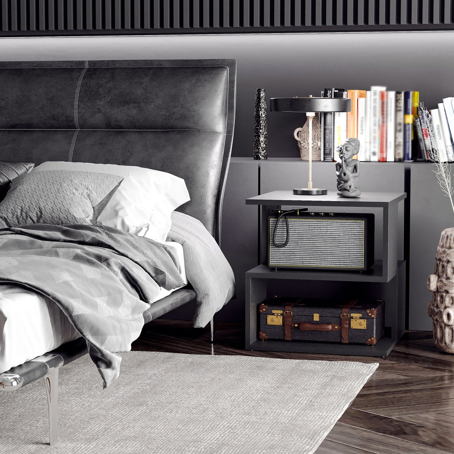 Designer Coffee Table, White Living Room Table, 2 Open Shelves, Modern Design, Living Room Coffee Table, Wood, 40x40x43cm, Black