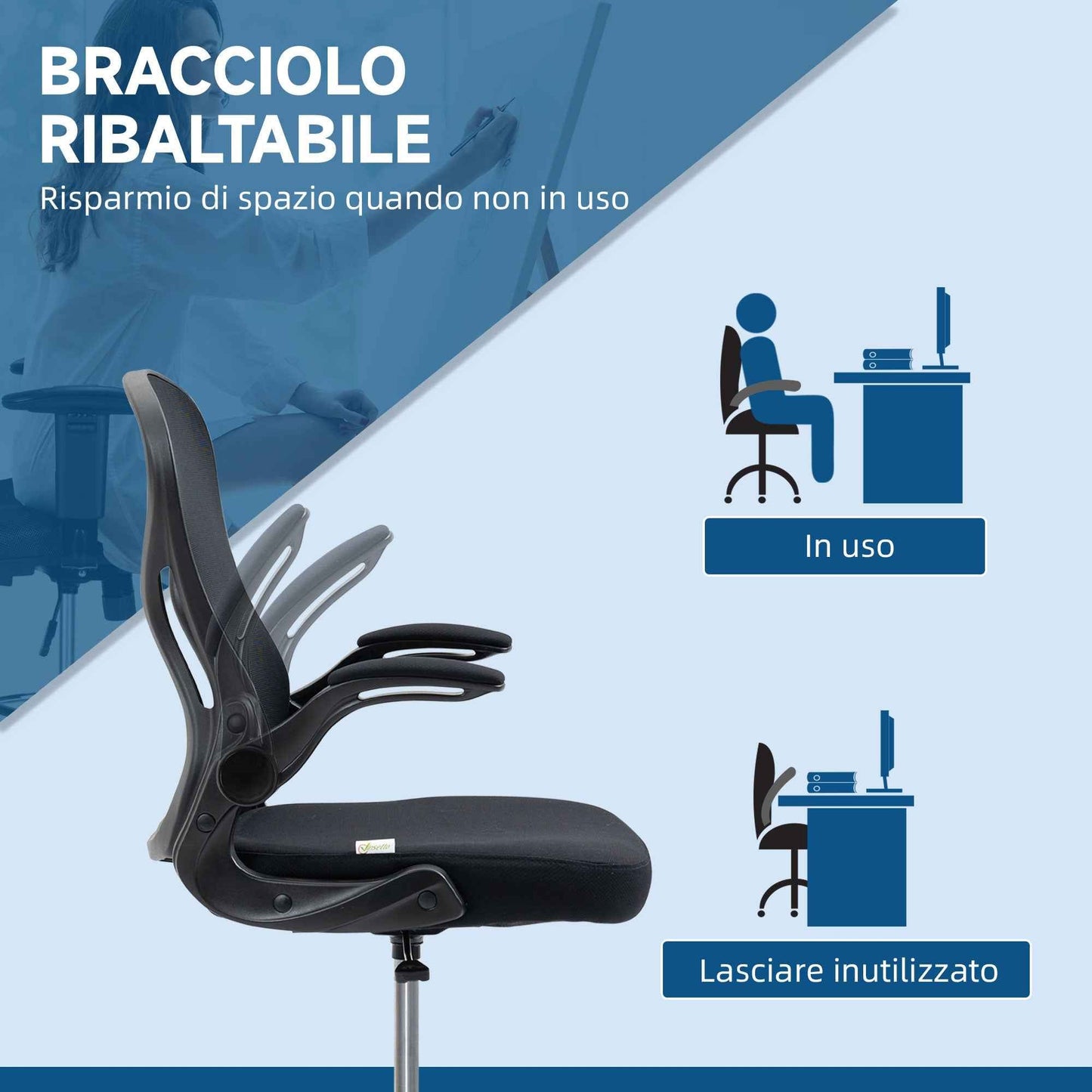 Office Chair with Lumbar Support, Adjustable Height and Flip-Up Armrests, 59x65x102-122 cm, Black